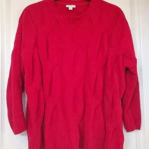 J. Jill Vibrant Red Chenille Cable Knit Sweater